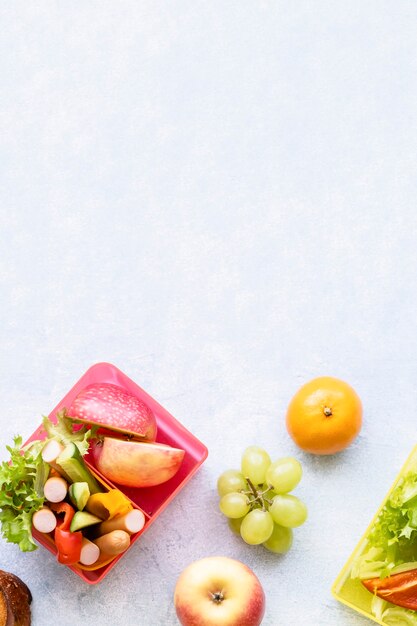 Fondo de comida sana para niños, preparación de lonchera