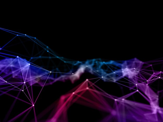 Fondo de comunicaciones de datos de red 3D con diseño de plexo