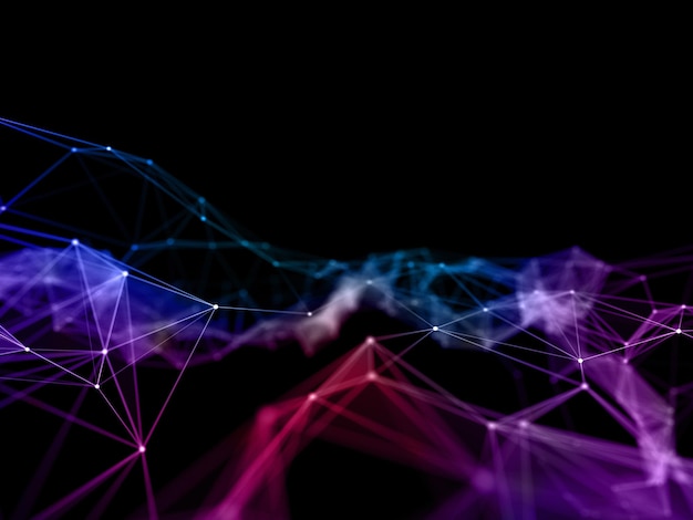 Fondo de comunicaciones de datos de red 3D con diseño de plexo
