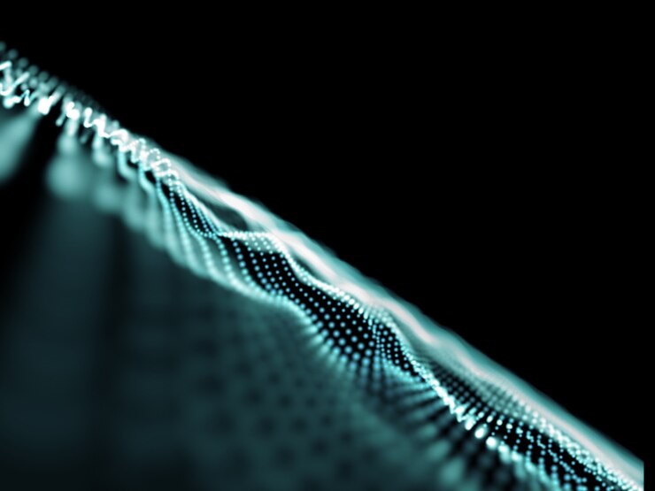 Foto gratuito fondo de conexiones abstractas 3d, puntos que fluyen con poca profundidad de campo