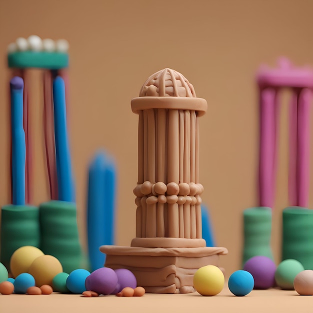 Foto gratuita fondo de cricket con columna de madera y bolas de renderizado 3d
