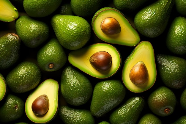 El fondo cubierto de deliciosos aguacates verdes