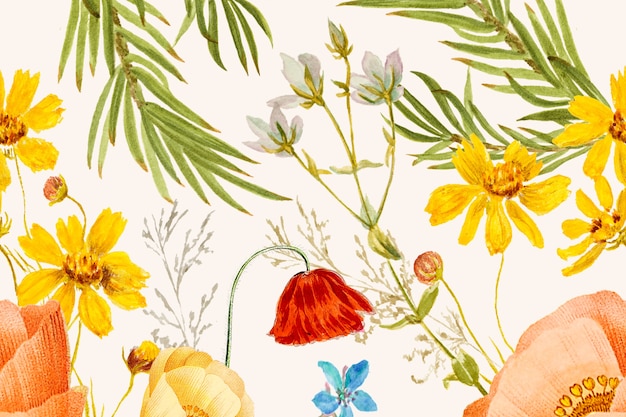Fondo dibujado a mano con patrón de flores, remezclado de obras de arte de dominio público