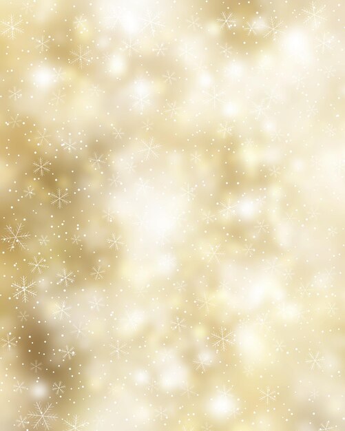 Fondo dorado de Navidad con copos de nieve cayendo