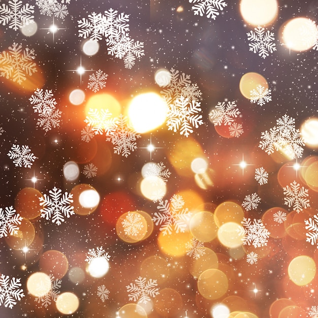 Foto gratuita fondo dorado de navidad con copos de nieve y estrellas