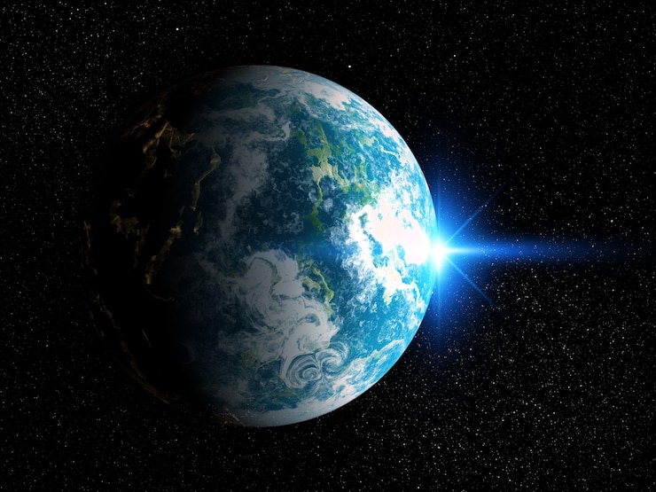 Foto gratuito fondo de espacio 3d con planeta ficticio.