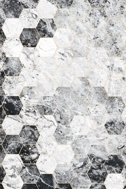 Foto gratuita fondo estampado de azulejos de mármol gris hexagonal