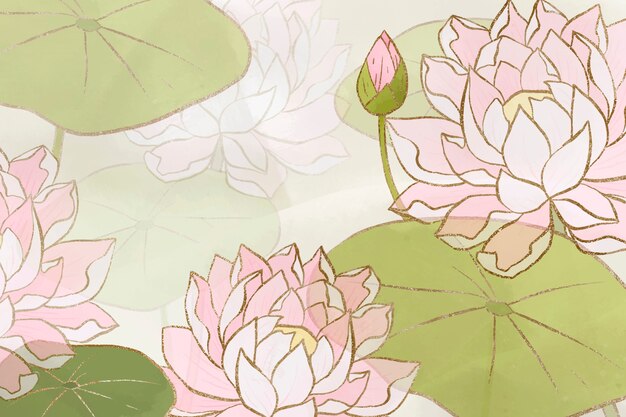Fondo floral de lirio de agua dibujado a mano