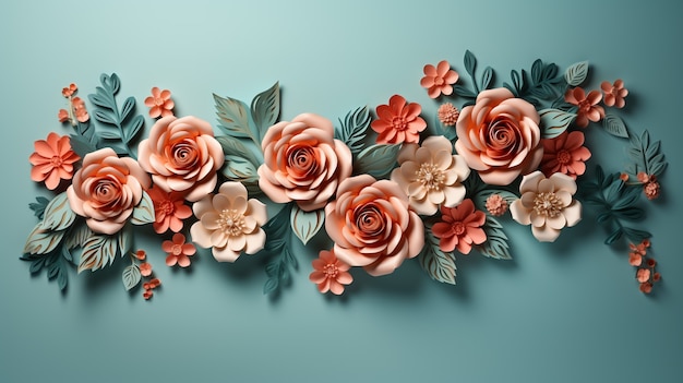 Fondo con flores de rosas en flor en 3D