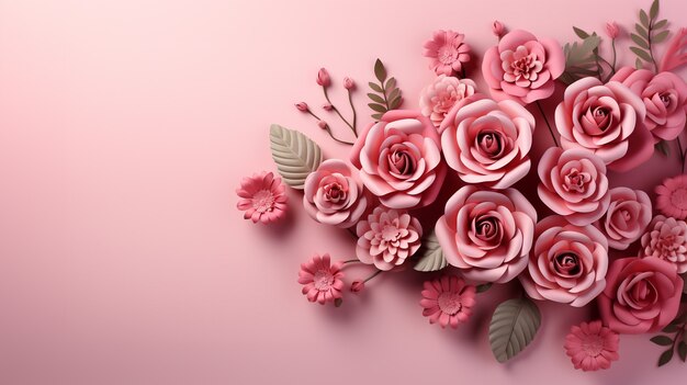 Fondo con flores de rosas en flor en 3D