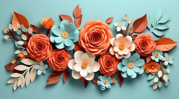 Fondo con flores de rosas en flor en 3D