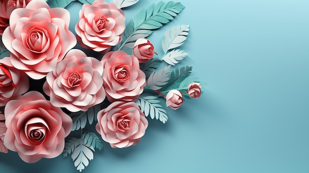 Fondo con flores de rosas en flor en 3D