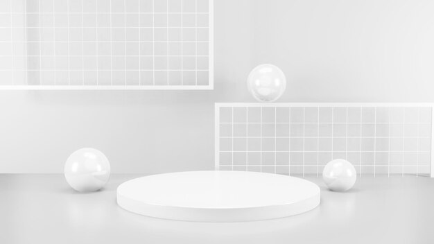 Fondo de forma geométrica en la maqueta minimalista de la sala de estudio blanca y gris para exhibición de podio o
