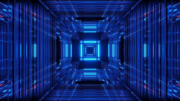 Fondo futurista de ciencia ficción abstracta con luces de neón azules