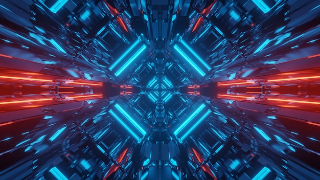 Foto gratuita fondo futurista de ciencia ficción abstracta con luces de neón rojas y azules