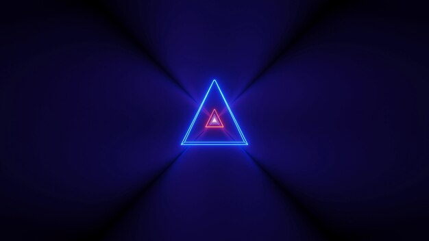 Fondo futurista con luces de neón abstractas brillantes y una forma de triángulo en el centro