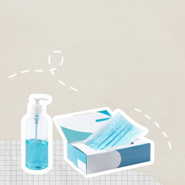 Fondo de gel de alcohol y mascarilla
