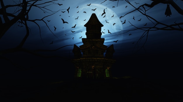 Fondo de Halloween 3D con castillo espeluznante