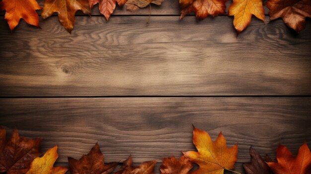 Fondo de hojas secas de otoño con madera