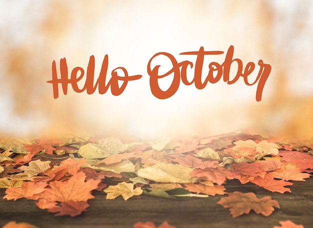 Fondo de hola octubre con hojas de colores