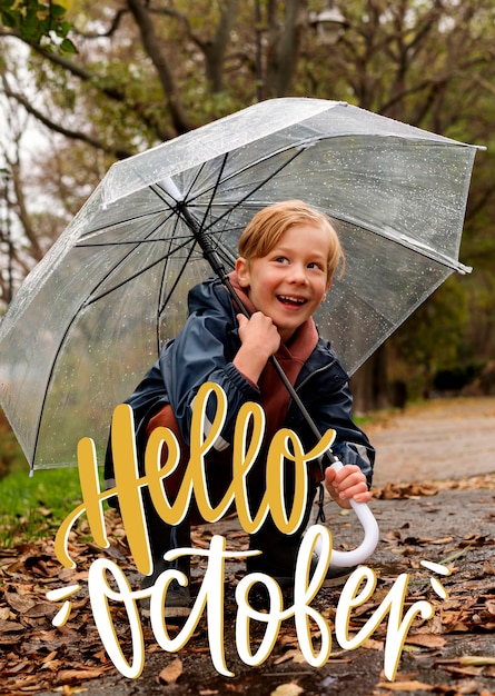 Fondo de hola octubre con niño sonriente