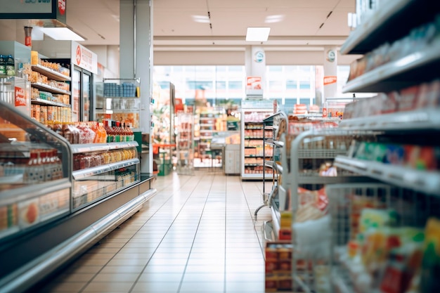 Fondo del interior de un supermercado fuera de foco.