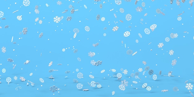Fondo de invierno de copos de nieve cayendo. ilustración 3d. encabezamiento.