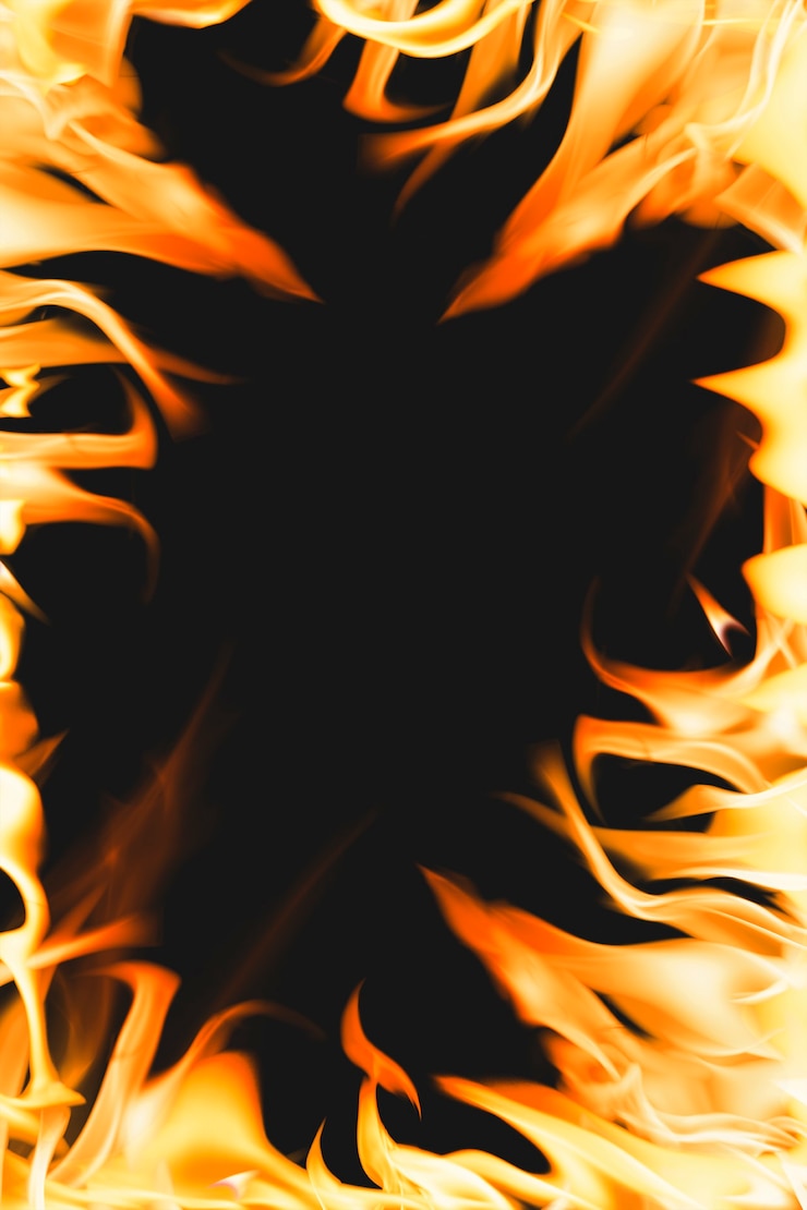 Foto gratuito fondo de llama ardiente, imagen de fuego realista de marco naranja