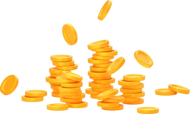 El fondo de la lluvia de dinero con pilas de monedas de oro