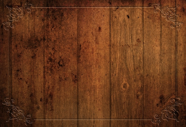 Fondo de madera grunge con un borde decorativo