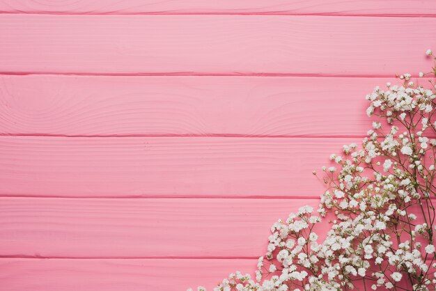 Fondo de madera rosa con decoración floral