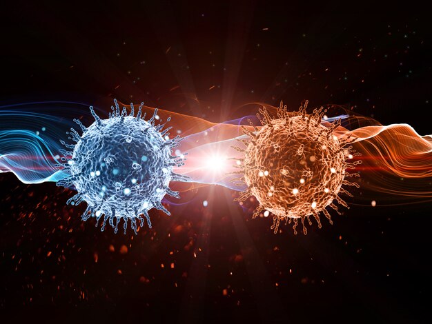 Fondo médico 3D con células de virus abstractas