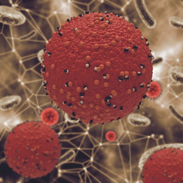 Foto gratuita fondo médico 3d con células de virus de sarampión abstracto
