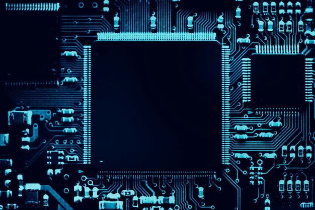 Foto gratuita fondo de microchip inteligente en una tecnología de primer plano de la placa base