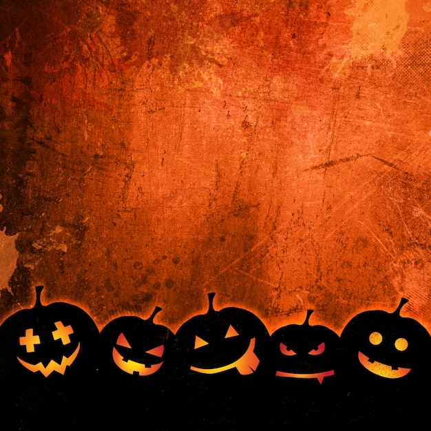 Fondo naranja grunge para halloween con calabazas