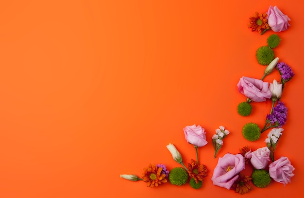 Fondo naranja con hermosas flores