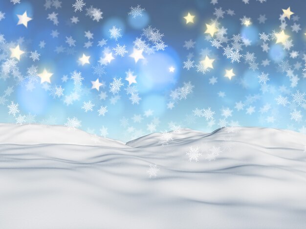 Fondo de Navidad 3D con copos de nieve y estrellas