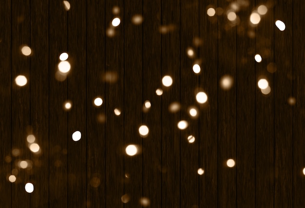 Fondo de Navidad 3D con luces bokeh en textura de madera