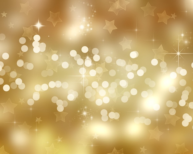 Fondo de navidad con diseño de estrellas y luces bokeh