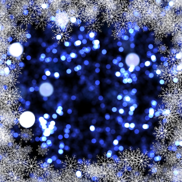 Fondo de Navidad de luces bokeh y copos de nieve