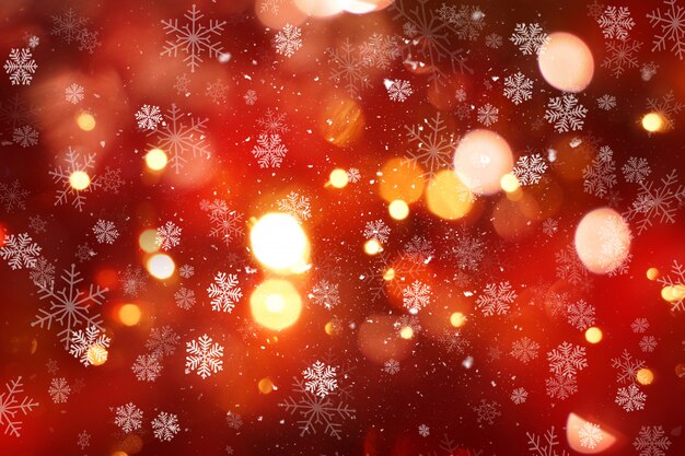 Fondo de Navidad con luces de nieve y bokeh