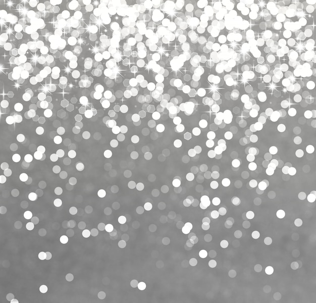 Fondo de Navidad plateado brillante con estrellas y luces bokeh