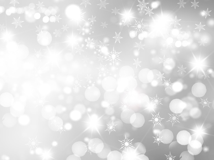 Foto gratuito fondo de navidad plateado con copos de nieve y diseño de luces bokeh