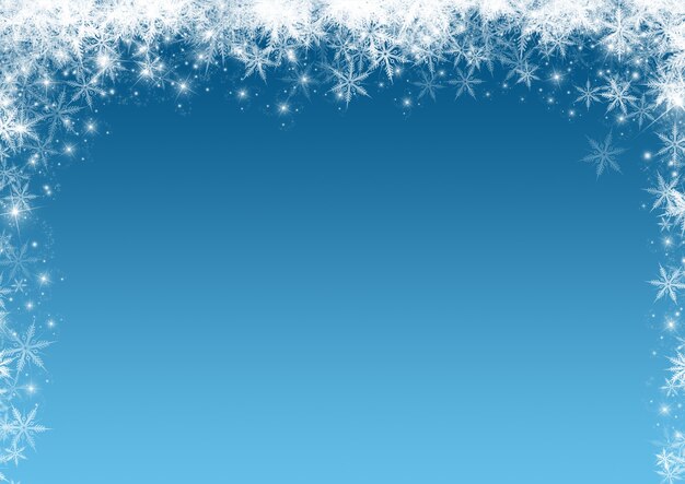 Fondo navideño con borde de copos de nieve y estrellas