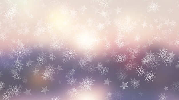 Fondo navideño de copos de nieve y estrellas.