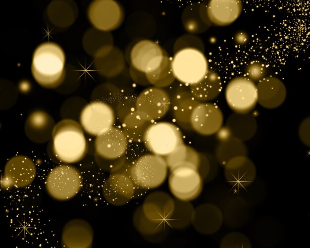 Fondo navideño de luces bokeh, estrellas y luces brillantes.