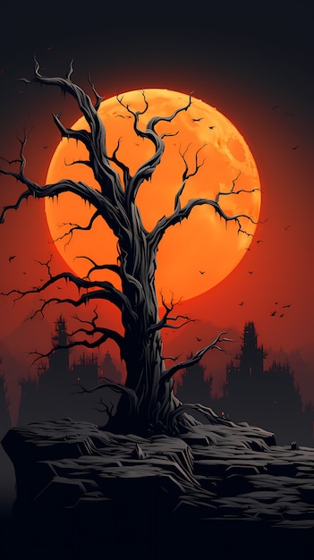 Foto gratuita fondo de pantalla de árbol y luna de arte digital