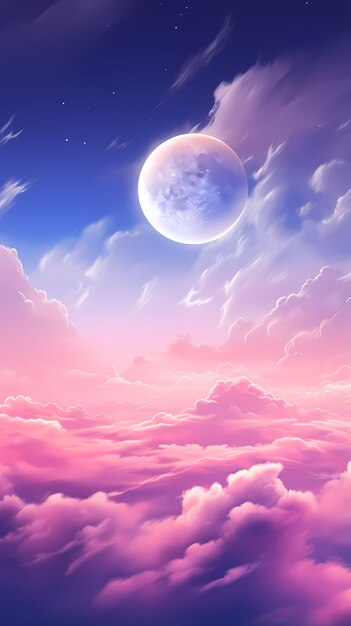 Fondo de pantalla de arte digital luna y nubes.