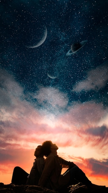 Fondo de pantalla astral de pareja romántica de tiro completo