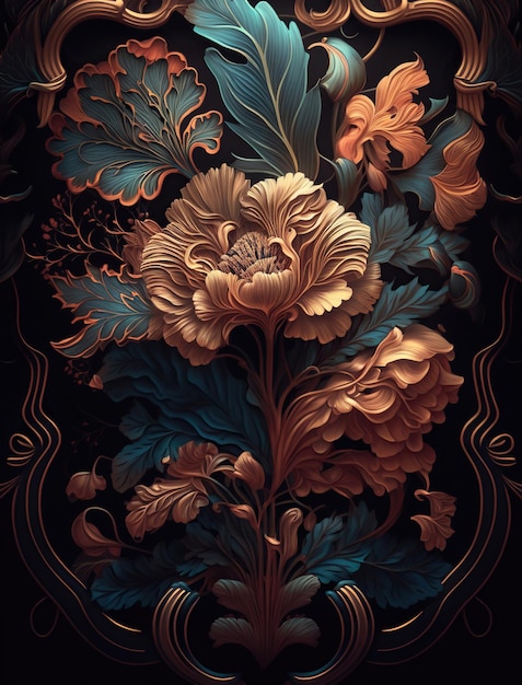 Fondo de pantalla de lujo de patrones sin fisuras florales oscuros textura vintage AI generativa